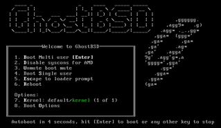 pantalla de arranque de GhostBSD